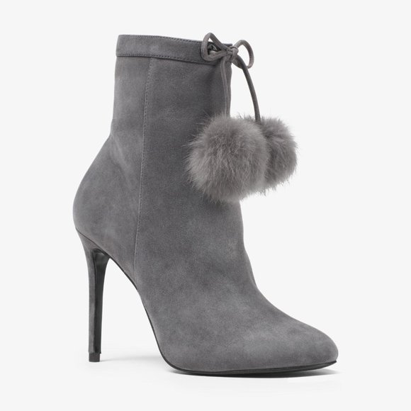 Michael Kors Shoes - Michael Kors Gray Remi Pom-pom Suede Ankle Boot NWOB 7.5